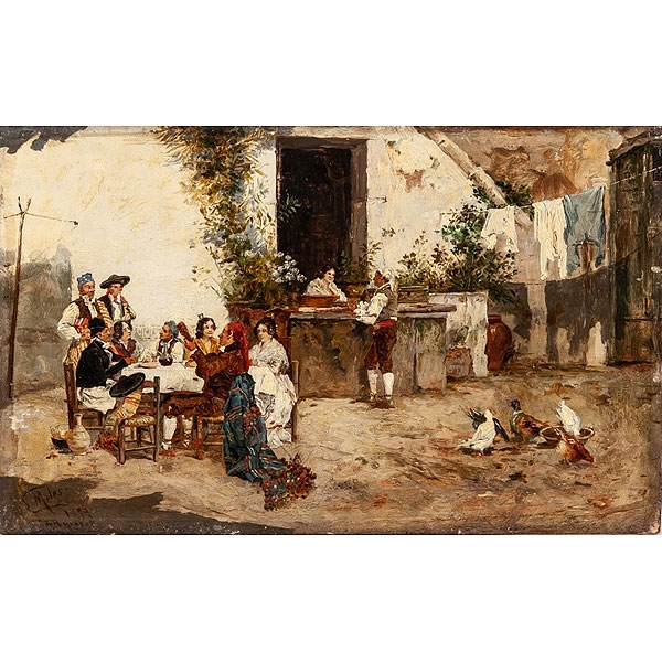 Francico Moles (1800 - 1900) siguiendo a Joaqu&iacute;n Agrasot (Orihuela, 1836 - Valencia, 1914) "Merienda junto a la Barraca"