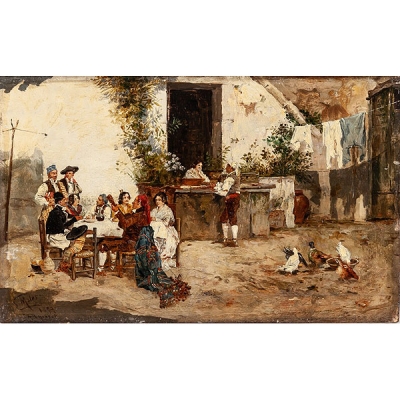 Francico Moles (1800 - 1900) siguiendo a Joaqu&iacute;n Agrasot (Orihuela, 1836 - Valencia, 1914) "Merienda junto a la Barraca"