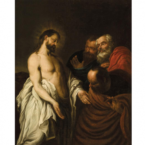 Escuela Flamenca S. XVII.   "Duda de Santo Tomás". Óleo sobre lienzo. Esta obra sigue modelos de Pedro Pablo Rubens.