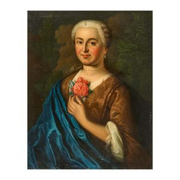 Escuela europea, s.XVIII. Dama con flores. Óleo sobre tela.