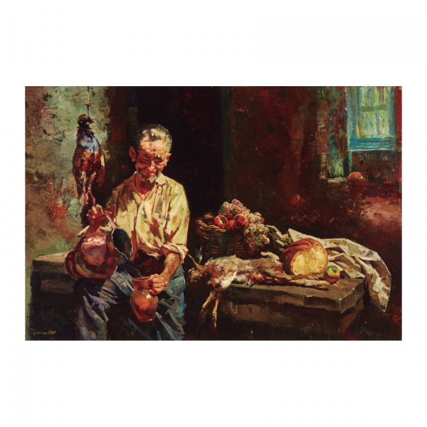 Josep Serrasanta (Buenos Aires, Argentina, 1916-Valldoreix, Barcelona, 1998) Descanso. Óleo sobre tela. Firmado.