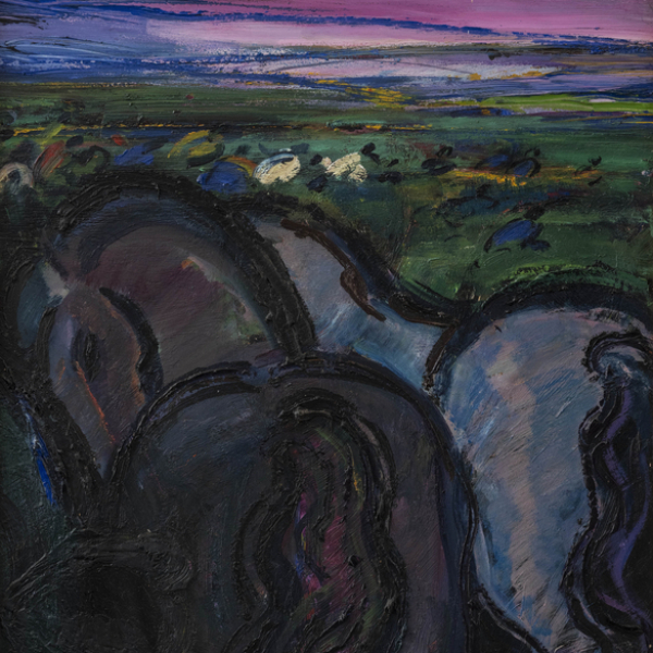 &quot;Paisaje con caballos&quot;.  JESÚS MONTES IRIBARREN (Irún, 1940).   Técnica: Óleo/cartón