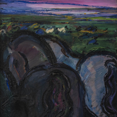 &quot;Paisaje con caballos&quot;.  JESÚS MONTES IRIBARREN (Irún, 1940).   Técnica: Óleo/cartón