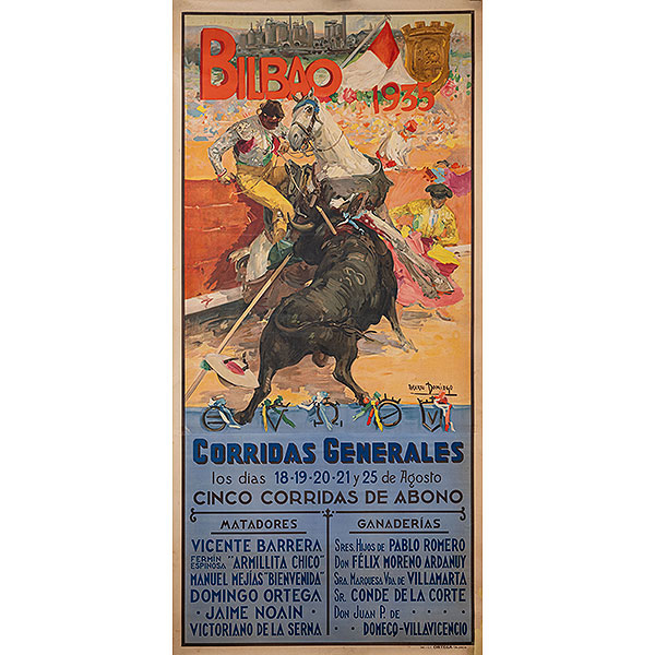 "Cartel Litográfico de la corrida general de la plaza de toros de 1935" ROBERTO DOMINGO (París 1883 - Madrid, 1956)  Impresión Ortega, Valencia.
