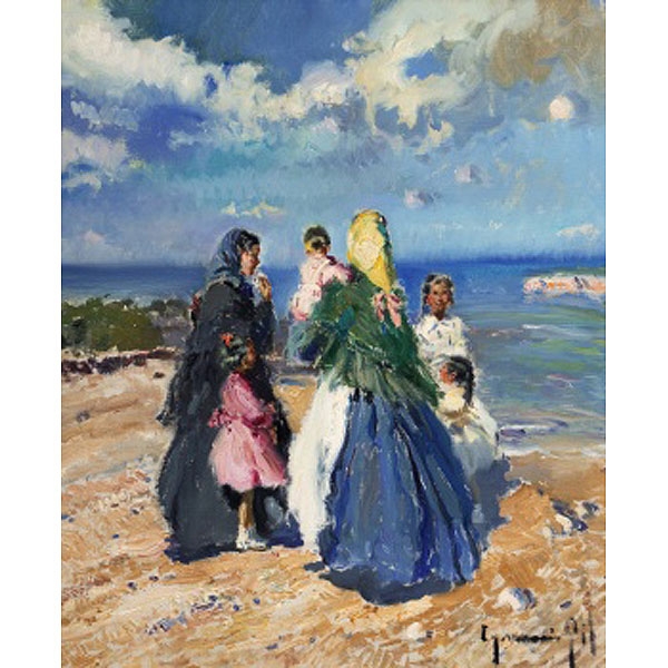 IGNACIO GIL SALA  (Barcelona 1913 - 2002) &quot;Mujeres y niñas en la playa&quot;