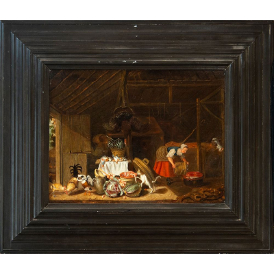 "Escena de cocina holandesa" del siglo XVII. &Oacute;leo sobre tabla. 