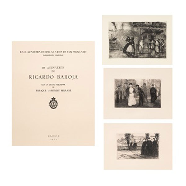 RICARDO BAROJA NESSI   (Minas de Río Tinto, Huelva 1871 - Vera de Bidasoa 1953)  "Cura a caballo, los traperos, los novios, el café, etc. (20 obras)"  Firmado: Anagramado  Aguafuerte / Papel 