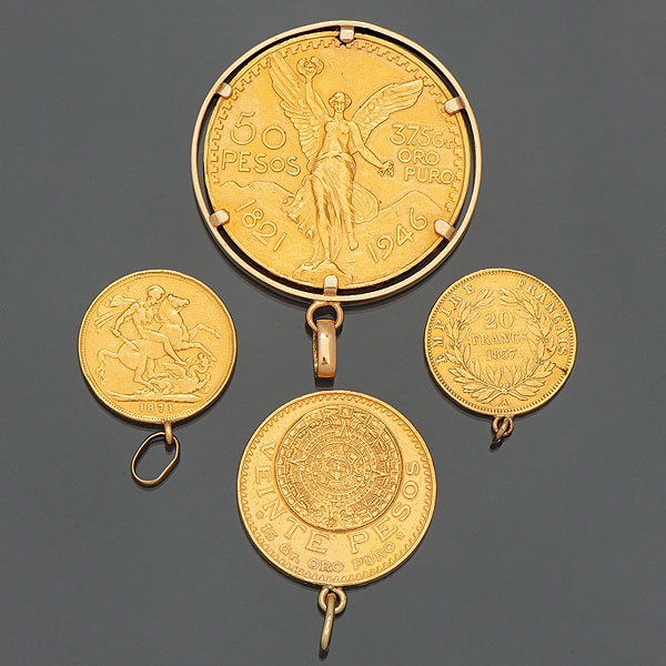 Conjunto de cuatro monedas de oro de 22kt.