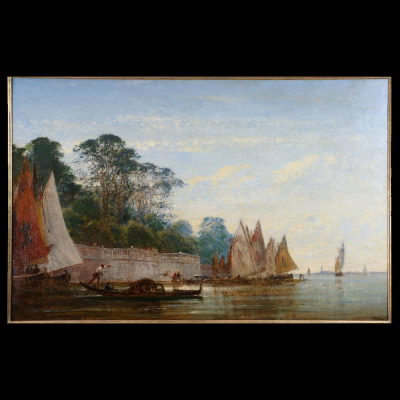 Fèlix Ziem (Beaune, 1821 - París, 1911) - Venise, les jardins français (1871).   Óleo sobre lienzo reentelado.