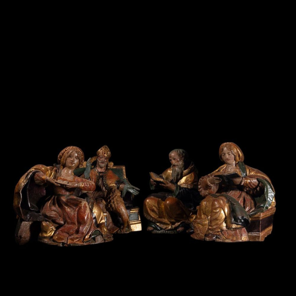 Espectacular lote de Cuatro Tallas Renacentistas alemanas del siglo XVI, posiblemente Valle del Rin finales del siglo XV a principios siglo XVI.