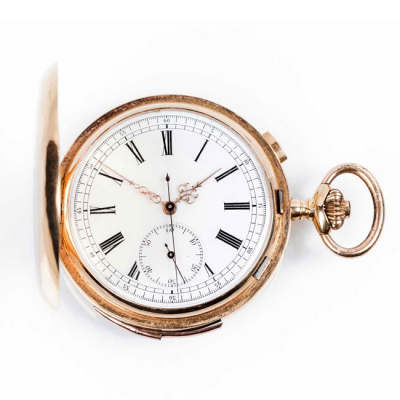 Bello reloj saboneta suizo ANGELUS, CRONÓGRAFO, con SONERÍA de repetición de horas y cuartos a la demanda.