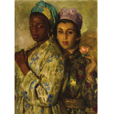 Jos&eacute; Cruz Herrera. "Jasmina y Zohra". &Oacute;leo sobre lienzo. Firmado en el &aacute;ngulo inferior derecho.