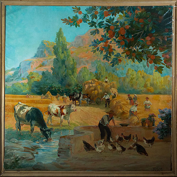 Escuela Española del siglo XIX - Escena campestre con animales, Firmado "M.S.M".