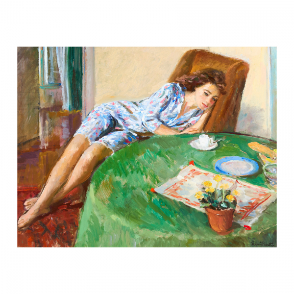 Ramon Pichot Soler (Figueres, Girona, 1925-1996)  Joven recostada.  Óleo sobre tela. Firmado. 