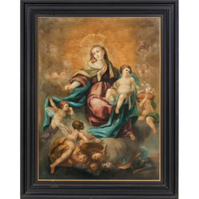 ESCUELA ESPAÑOLA   (S. XIX)  &quot;Virgen del Rosario &quot;  Óleo / Lienzo  