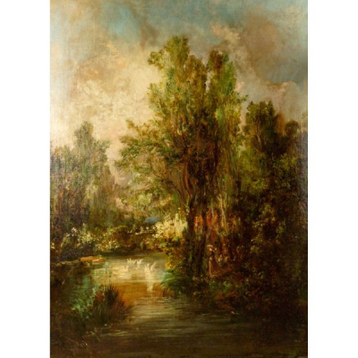 Ramon Mart&iacute; Alsina (Barcelona, 1826-1894)  Riera d&rsquo;Argentona.  &Oacute;leo sobre tela. Firmado.