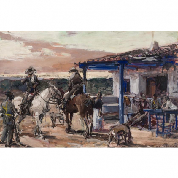 ROBERTO DOMINGO Y FALLOLA (1883 - 1956) "En la venta". Gouache  