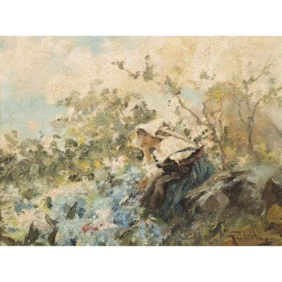 Francisco Pradilla Ortiz (Villanueva de Gallego, Zaragoza, 1840-Madrid, 1921)  Campesina en el prado.  