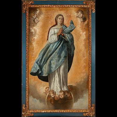 Escuela Novohispana del siglo XVII - Inmaculada Concepción.   Óleo sobre lienzo.