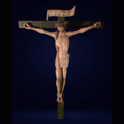 Excepcional Cristo Tardo Medieval - Transición al Renacimiento, Maestro Gótico Hispano-Flamenco de Valle del Rin activo en el Norte de Castilla entre siglos XV a principios del siglo XVI.