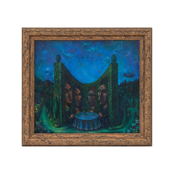 ARTUR KLINAU  (Belarus en 1965) "Personajes alrededor de la mesa " Firmado: Klinau 2000 Óleo / Lienzo 