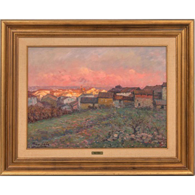 JUAN BAYÓN SALADO &quot;BAY-SALA&quot;   (Logroño 1913 - Bilbao 1995)  &quot;Villanueva de la Vera, Cáceres&quot;  Firmado: Bay - Sala  Óleo / Lienzo 