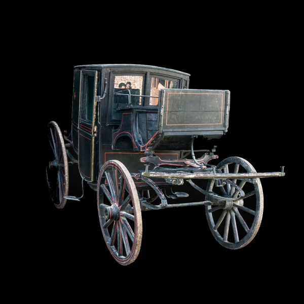 Coche de caballo tipo coup&eacute; para dos personas y cochero, Siglo XIX.