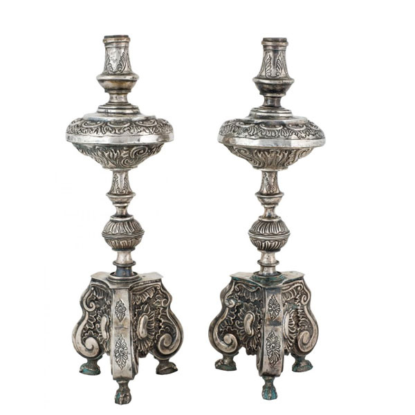 Pareja de hacheros de plata espa&ntilde;ola punzonada. Salamanca S. XVI. 