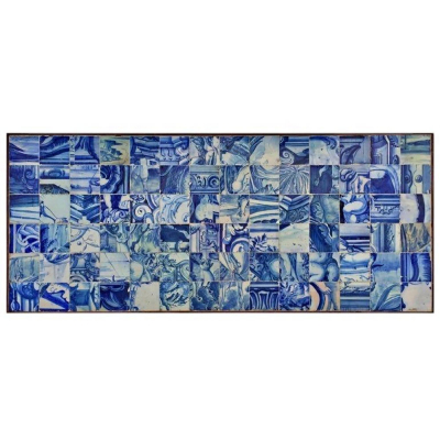 Tablero de mesa, panel del siglo XVII con piezas sueltas de azulejos portugueses, gran impacto visual.