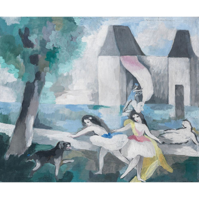 MARIE LAURENCIN (Par&iacute;s, 1883 &ndash; Par&iacute;s, 1956) "Les jeunes filles au ch&acirc;teau (Jeux d&rsquo;enfants)".   