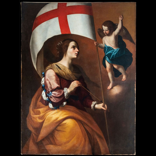 "Santa Úrsula" MAESTRO ROMANO O NAPOLITANO del Siglo XVII.   Óleo sobre lienzo. 
