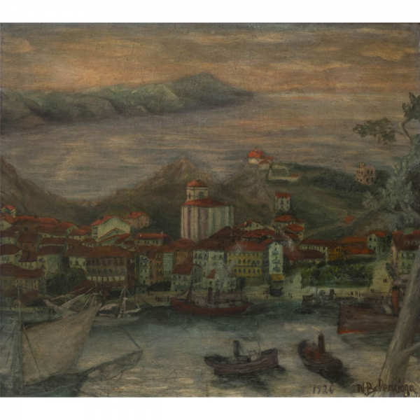 "Vista Panorámica del Puerto de Zumaya".  NARCISO BALENCIAGA (Arrona, Guipúzcoa, 1905-México, 1935).   Técnica: Óleo/Lienzo