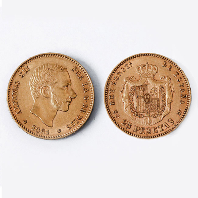 Moneda de oro 900 mil. ESPAÑA, 25 Pesetas. Alfonso XII. 1881 (18*81). M.S.-M. 23.5 mm. EBC++.
