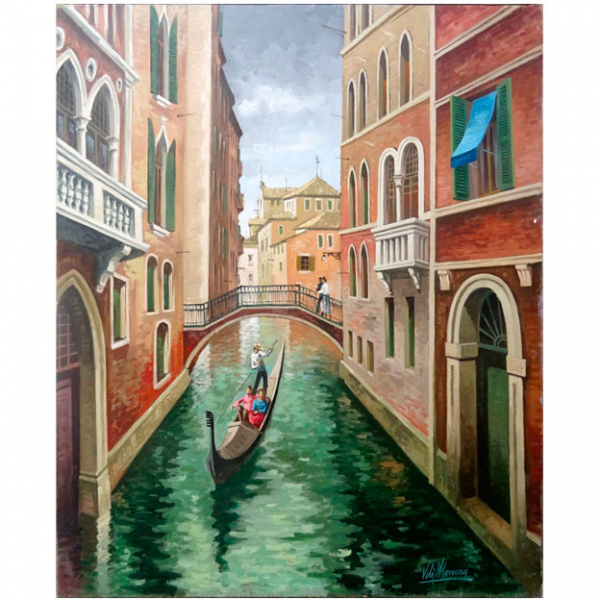 Joan Vil&agrave; Moncau (Vic, 1924 - Olot, 2013) "Canal de Venecia" &oacute;leo sobre lienzo firmado 