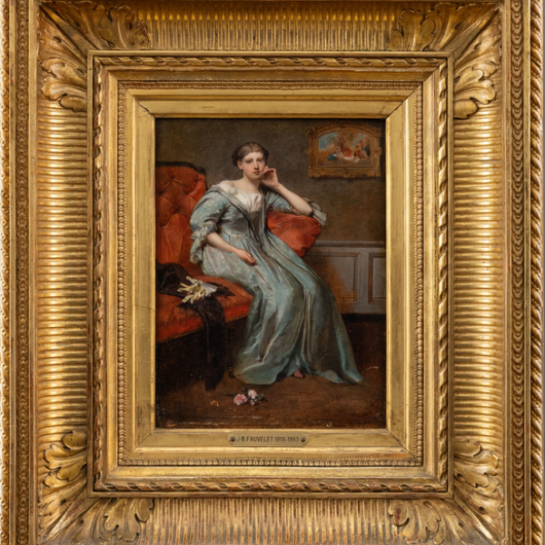 "Dama sentada en el sofá" JEAN BAPTISTE FAUVELET (Burdeos, 1819 - Chartres, 1883)