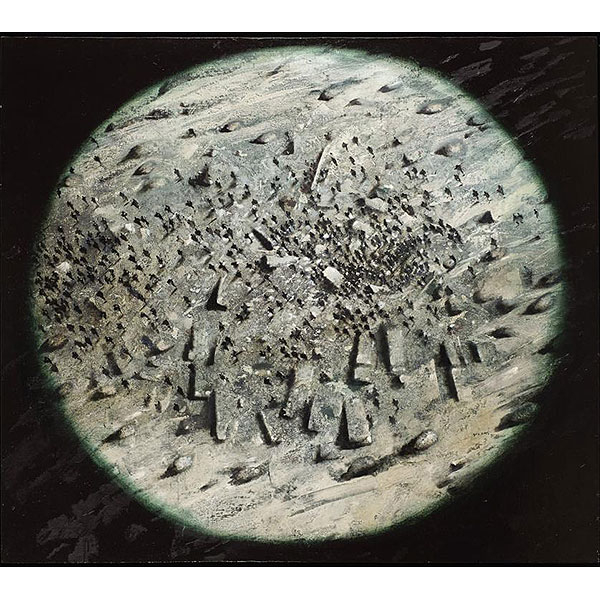 Juan Genovés Candel. "Interrelación (1990)". Óleo sobre lienzo. Firmado