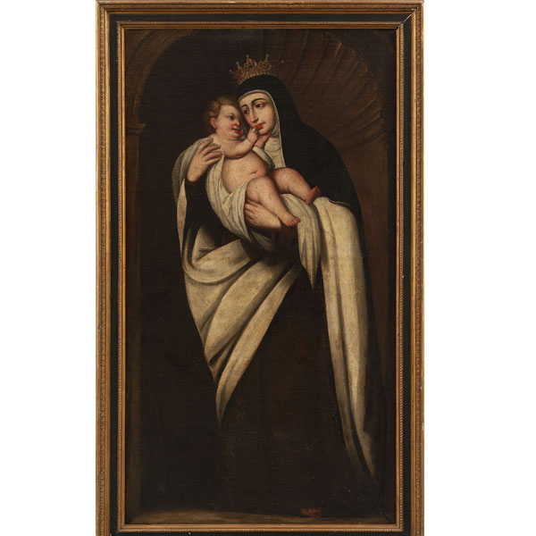 "Virgen con el Niño"  Escuela Española, Finales del siglo XVII-XVIII 