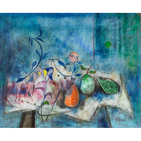 ANTONIO GUIJARRO   (Villarrubia de los ojos, Ciudad Real 1923 - Madrid 2011)  "Frutas"  Firmado: Guijarro  Óleo / Tabla