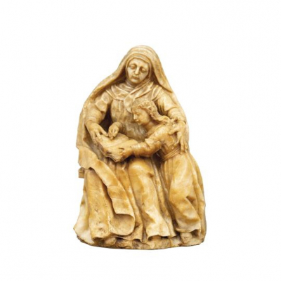 Escuela Española S. XV-XVI.   &quot;Santa Ana enseñando a leer a la Virgen&quot;. Escultura en alabastro tallado y pulido.