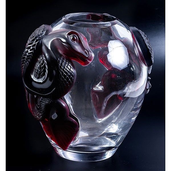 René LALIQUE Jarrón de cristal "Dragón Rubí"