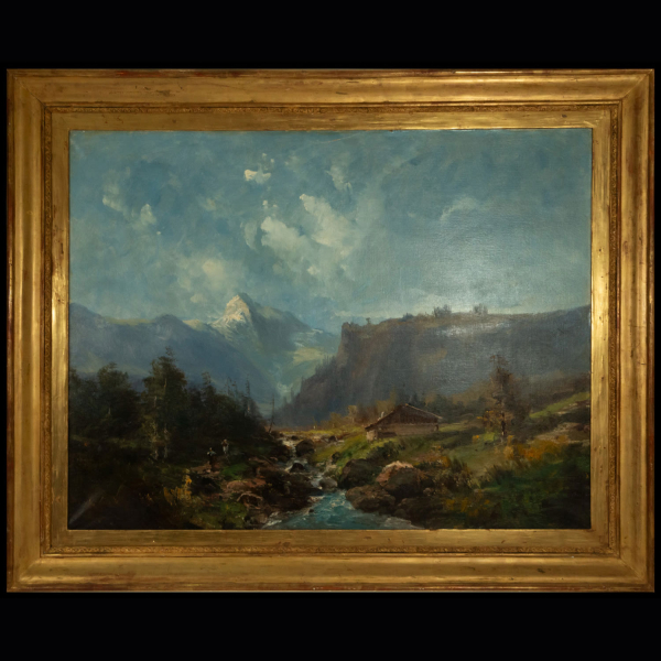 Paisaje de Montaña con Cabaña, Carlos de Haes (Bruselas, 1826-Madrid, 1898), óleo sobre lienzo.