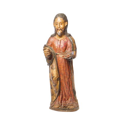 Escuela española fles. del s.XV-ppios. del s.XVI. San Juan Evangelista. Escultura en madera tallada y policromada.