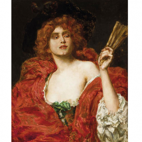 Camillo Melnick.   "Belleza pelirroja con abanico (1900)".