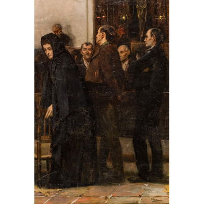 Fernando Álvarez Sotomayor  (1875 - 1960) &quot;Aldeanos en la iglesia&quot;.