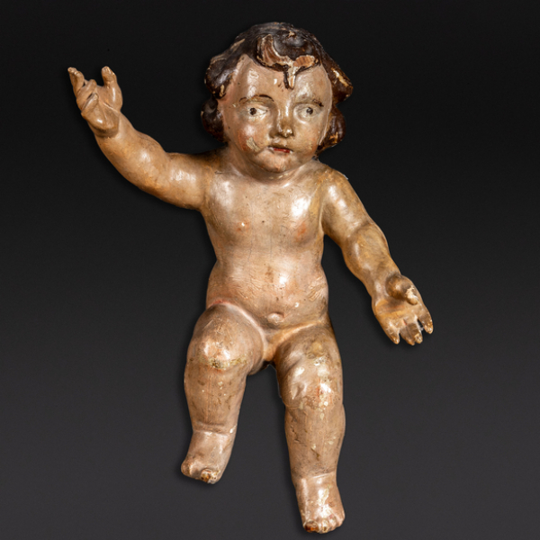 &quot;Niño&quot; Escultura en madera tallada y policromada. Trabajo español, Siglo XVIII