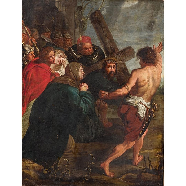 Escuela Flamenca S. XVII.  "Jesús encuentra a su Madre"