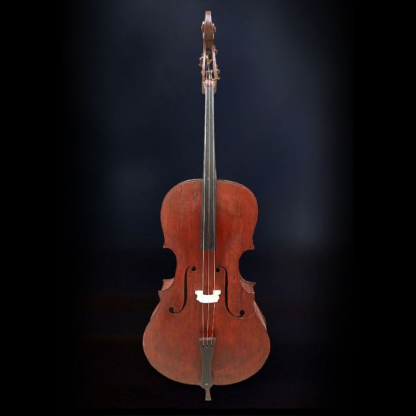 Antiguo contrabajo 4/4 Italiano, h.1830, con tres cuerdas de tripa, firmado "Rumanello".