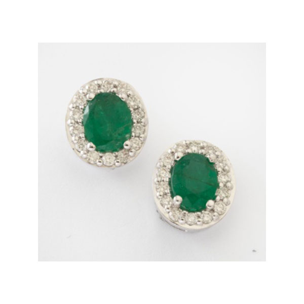 Pendientes en oro blanco con esmeralda central y orla de diamantes talla brillante  