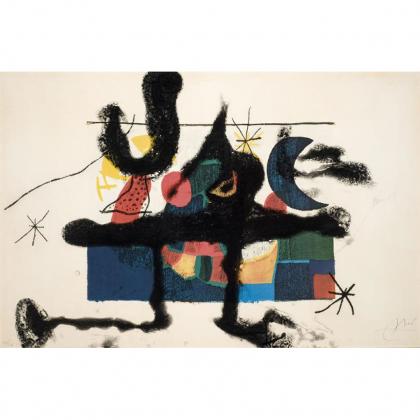 Joan Miró.   "Barcelona (1972-1973)". Aguafuerte, aguatinta y carborundo sobre papel Guarro especial con filigrana del editor. Firmado