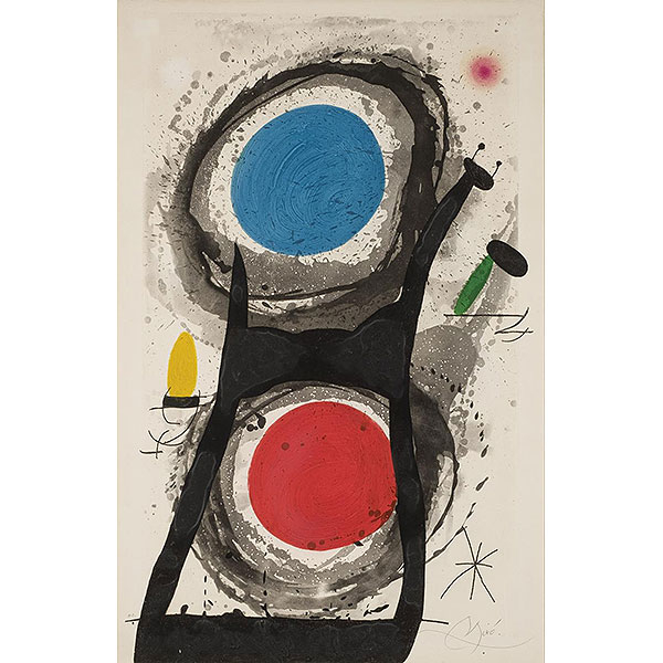 Joan Miró. "L'adorateur du Soleil (1969)". Aguafuerte, aguatinta y carborundum sobre papel Arches. Firmado